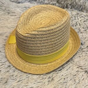 Scala Pronto Woven Straw Fedora Hat with Yellow Band